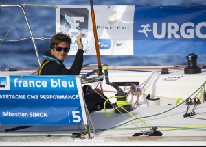 Sebastien Simon (Bretagne Credit Mutuel Performance) lors de la 1ere etape de la Solitaire Urgo Le Figaro 2017 entre Bordeaux et