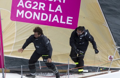 Pierre Rhimbault et Romain Attanasio a bord du Figaro Bretagne Credit Mutuel Performance - Transat AG2R La Mondiale 2018 - Conca