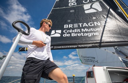 Loïs Berrehar, Skipper du Figaro Bretagne CMB Performance, le 24 mai 2019, photo © Jean-Marie LIOT