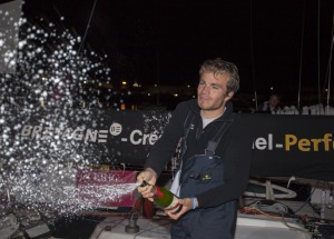 Corentin Horeau, skipper du Figaro Bretagne Crédit Mutuel Espoir, 23eme et 1er bizuth de la 2eme étape de la Solitaire du Figaro