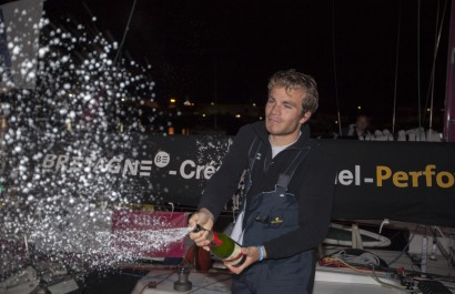 Corentin Horeau, skipper du Figaro Bretagne Crédit Mutuel Espoir, 23eme et 1er bizuth de la 2eme étape de la Solitaire du Figaro