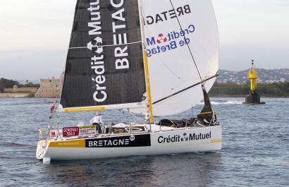 Anthony Marchand, skipper du Figaro Bretagne Credit Mutuel Performance, 4eme de la 2eme etape de la Generali Solo 2013 entre Bar