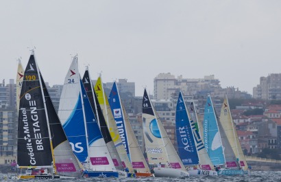 Départ de la seconde étape de la Solitaire du Figaro Eric Bompard cachemire 2013 à Porto le 8 juin 2013.