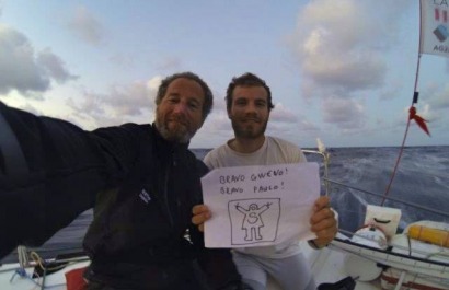 Michel Desjoyeaux et Corentin Horeau en Figaro lors de la Transat AG2R