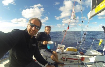 Michel Desjoyeaux et Corentin Horeau en Figaro lors de la Transat AG2R