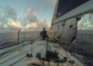 Michel Desjoyeaux et Corentin Horeau en Figaro lors de la Transat AG2R