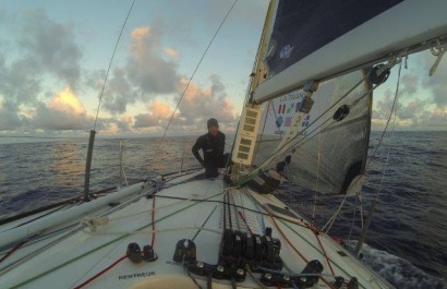 Michel Desjoyeaux et Corentin Horeau en Figaro lors de la Transat AG2R