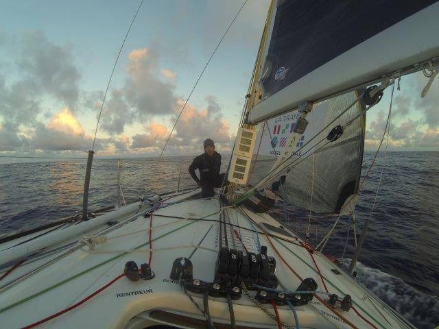 Michel Desjoyeaux et Corentin Horeau en Figaro lors de la Transat AG2R