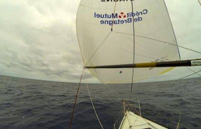 Michel Desjoyeaux et Corentin Horeau en Figaro lors de la Transat AG2R