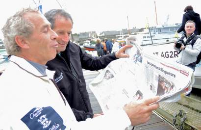 Michel Desjoyeaux et Corentin Horeau en Figaro lors de la Transat AG2R