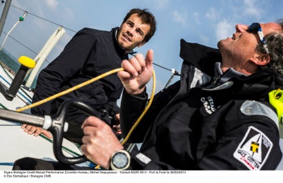 Michel Desjoyeaux et Corentin Horeau en Figaro lors de la Transat AG2R