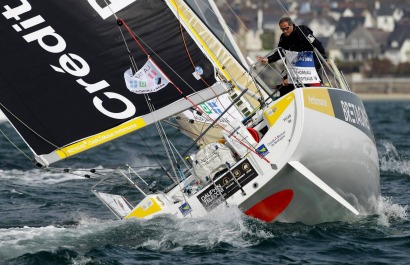 Michel Desjoyeaux et Corentin Horeau en Figaro lors de la Transat AG2R