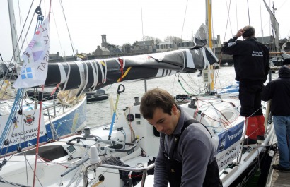 Michel Desjoyeaux et Corentin Horeau en Figaro lors de la Transat AG2R