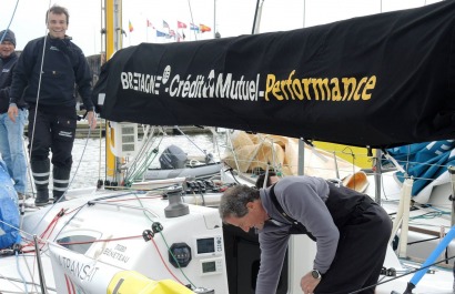 Michel Desjoyeaux et Corentin Horeau en Figaro lors de la Transat AG2R