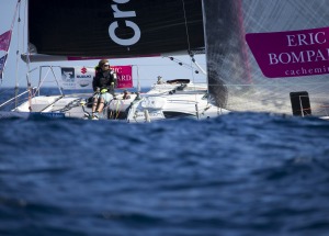 Sebastien SImon (Bretagne Credit Mutuel Espoir) lors de la 1ere etape de la Solitaire du Figaro Eric Bompard cachemire 2015 - Jo