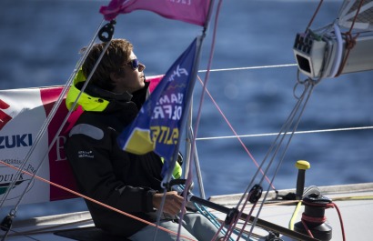 Sebastien SIMON (Bretagne Credit Mutuel Espoir) lors de la 1ere etape de la Solitaire du Figaro Eric Bompard cachemire 2015 - Jo