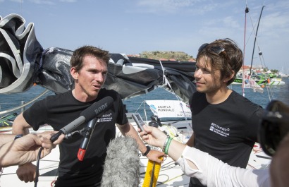 Sebastien Simon et Xavier Macaire, a bord du Figaro Bretagne Credit Mutuel Performance, 4eme de la Transat AG2R LA MONDIALE 2016