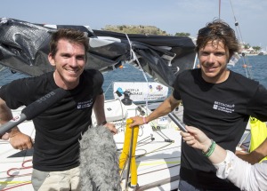 Sebastien Simon et Xavier Macaire, a bord du Figaro Bretagne Credit Mutuel Performance, 4eme de la Transat AG2R LA MONDIALE 2016