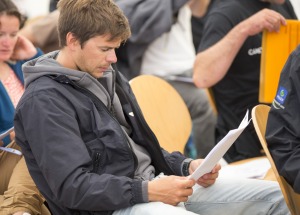 Briefing de la 2eme etape de la Solitaire Bompard Le Figaro entre Cowes (UK) et Paimpol - Cowes le 25/06/2016