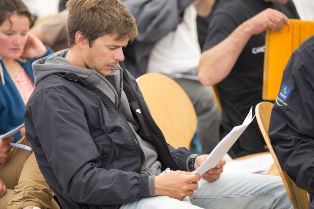 Briefing de la 2eme etape de la Solitaire Bompard Le Figaro entre Cowes (UK) et Paimpol - Cowes le 25/06/2016