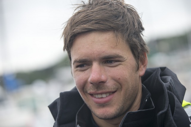 Sebastien Simon (Bretagne Credit Mutuel Performance) 8eme a l arrivee de la 2eme etape de la Solitaire Bompard Le Figaro entre C