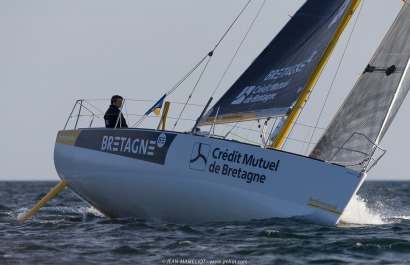 Port le Foret le 10 avril 2017, les Figaro Bretagne Crédit Mutuel avec Pierre Rhimbault (Bretagne Crédit Mutuel Espoir) et Sébas