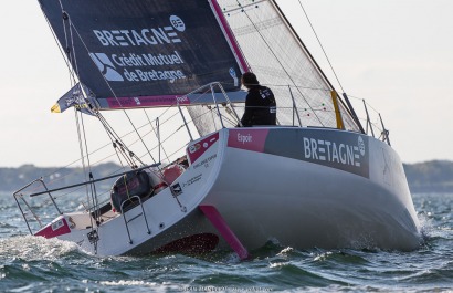 Port le Foret le 10 avril 2017, les Figaro Bretagne Crédit Mutuel avec Pierre Rhimbault (Bretagne Crédit Mutuel Espoir) et Sébas