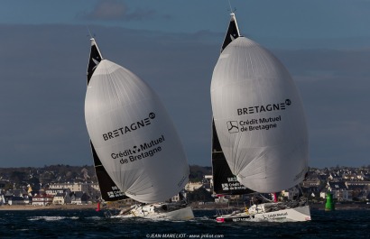 Port le Foret le 10 avril 2017, les Figaro Bretagne Crédit Mutuel avec Pierre Rhimbault (Bretagne Crédit Mutuel Espoir) et Sébas