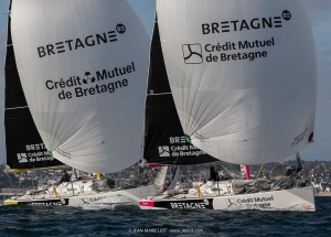 Port le Foret le 10 avril 2017, les Figaro Bretagne Crédit Mutuel avec Pierre Rhimbault (Bretagne Crédit Mutuel Espoir) et Sébas
