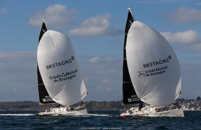 Port le Foret le 10 avril 2017, les Figaro Bretagne Crédit Mutuel avec Pierre Rhimbault (Bretagne Crédit Mutuel Espoir) et Sébas