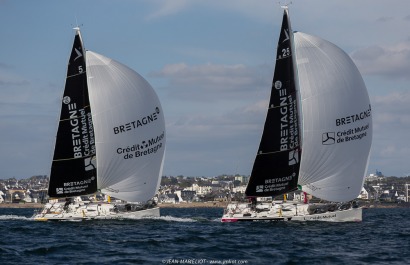 Port le Foret le 10 avril 2017, les Figaro Bretagne Crédit Mutuel avec Pierre Rhimbault (Bretagne Crédit Mutuel Espoir) et Sébas