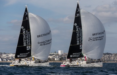 Port le Foret le 10 avril 2017, les Figaro Bretagne Crédit Mutuel avec Pierre Rhimbault (Bretagne Crédit Mutuel Espoir) et Sébas