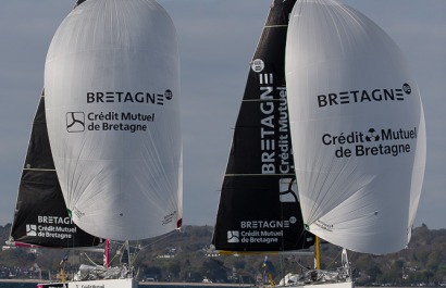 Port le Foret le 10 avril 2017, les Figaro Bretagne Crédit Mutuel avec Pierre Rhimbault (Bretagne Crédit Mutuel Espoir) et Sébas