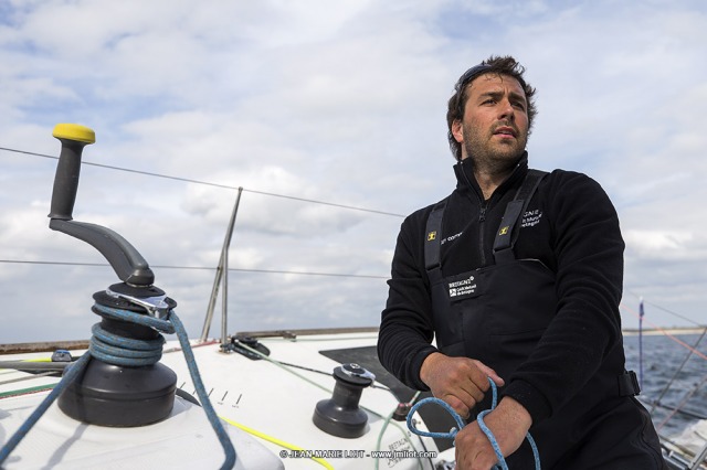 Port le Foret le 10 avril 2017, les Figaro Bretagne Crédit Mutuel avec Pierre Rhimbault (Bretagne Crédit Mutuel Espoir) et Sébas