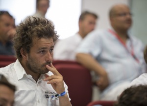 Pierre Rhimbault lors du briefing d'accueil des skippers de la Solitaire Urgo Le Figaro 2017 - Bordeaux le 27/05/2017