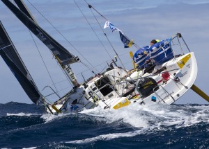 Sebastien Simon (Bretagne CMB Performance) lors de la 1ere etape de la Solitaire Urgo Le Figaro 2017 entre Bordeaux et