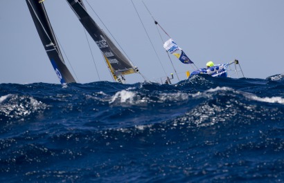 Sebastien Simon (Bretagne CMB Performance) lors de la 1ere etape de la Solitaire Urgo Le Figaro 2017 entre Bordeaux et