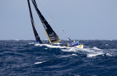 Sebastien Simon (Bretagne CMB Performance) lors de la 1ere etape de la Solitaire Urgo Le Figaro 2017 entre Bordeaux et