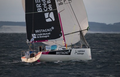 Pierre Rhimbault (Bretagne Credit Mutuel Espoir) lors de la 1ere etape de la Solitaire Urgo Le Figaro 2017 entre Bordeaux et Gij