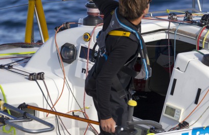 Sebastien Simon (Bretagne Credit Mutuel Performance) lors de la 1ere etape de la Solitaire Urgo Le Figaro 2017 entre Bordeaux et