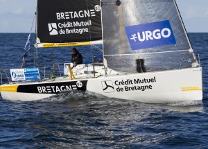 Sebastien Simon (Bretagne Credit Mutuel Performance) lors de la 1ere etape de la Solitaire Urgo Le Figaro 2017 entre Bordeaux et