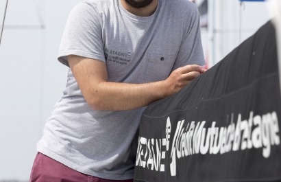 Pierre Rhimbault, skipper du Figaro Bretagne Credit Mutuel Espoir - Solitiare Urgo Le Figaro 2017 - Gijon le 08/06/2017