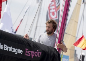 Pierre Rhimbault, skipper du Figaro Bretagne Credit Mutuel Espoir - Solitiare Urgo Le Figaro 2017 - Gijon le 08/06/2017
