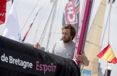 Pierre Rhimbault, skipper du Figaro Bretagne Credit Mutuel Espoir - Solitiare Urgo Le Figaro 2017 - Gijon le 08/06/2017