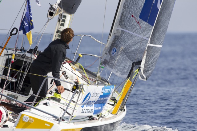 Sebastien Simon (Bretagne Credit Mutuel Performance) lors de la 2eme etape de la Solitaire Urgo Le Figaro 2017 entre Gijon et Co