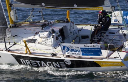 Sebastien Simon (Bretagne Credit Mutuel Performance) lors de la 2eme etape de la Solitaire Urgo Le Figaro 2017 entre Gijon et Co