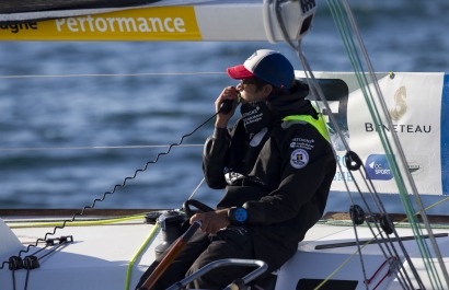 Sebastien Simon (Bretagne Credit Mutuel Performance) lors de la 2eme etape de la Solitaire Urgo Le Figaro 2017 entre Gijon et Co