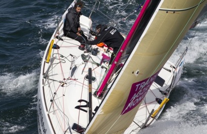 Pierre Rhimbault et Romain Attanasio a bord du Figaro Bretagne Credit Mutuel Performance - Transat AG2R La Mondiale 2018 - Conca