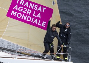 Pierre Rhimbault et Romain Attanasio a bord du Figaro Bretagne Credit Mutuel Performance - Transat AG2R La Mondiale 2018 - Conca