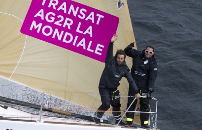 Pierre Rhimbault et Romain Attanasio a bord du Figaro Bretagne Credit Mutuel Performance - Transat AG2R La Mondiale 2018 - Conca